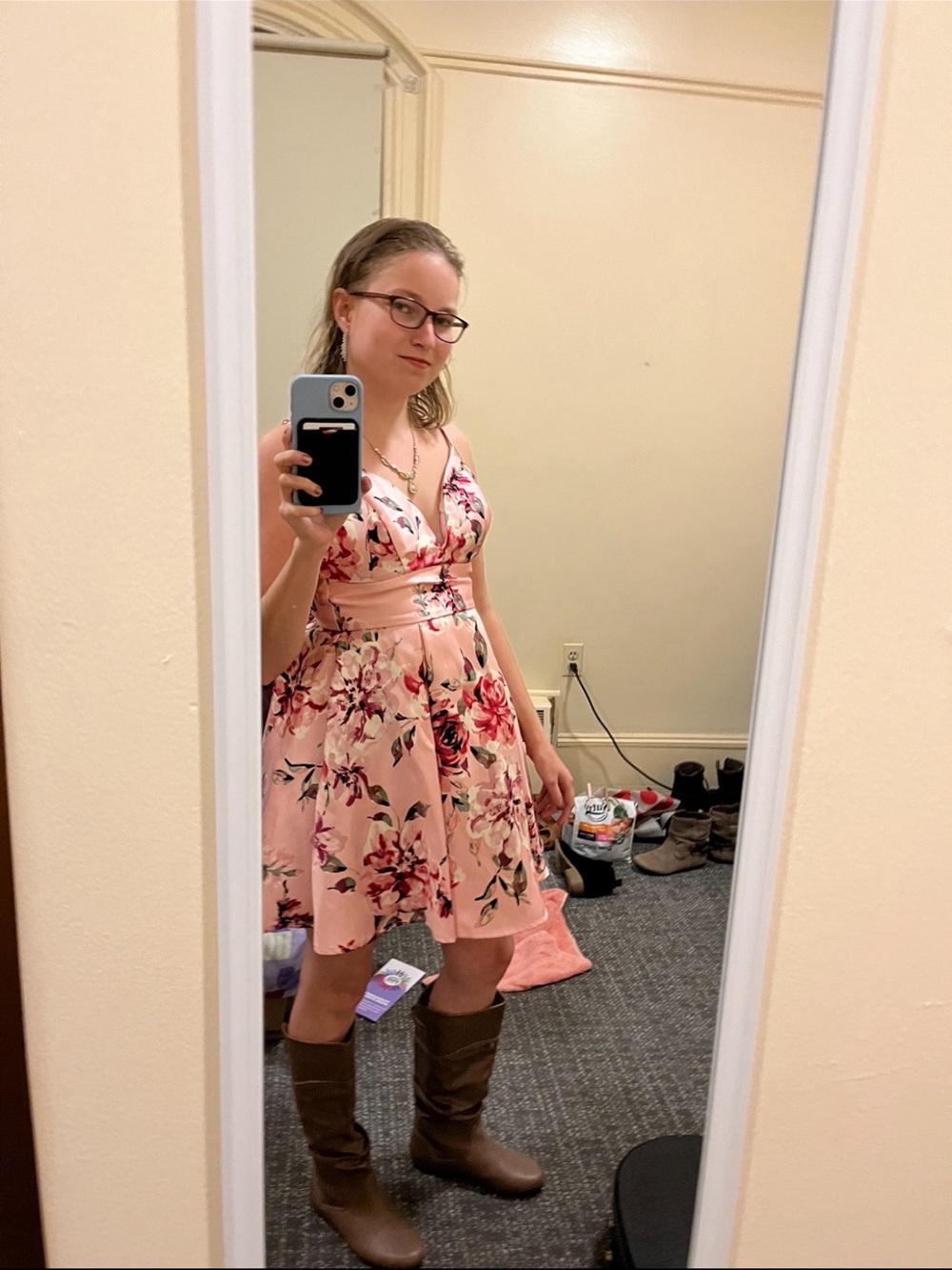 Girls Pink Floral Fit-and-Flare Dress